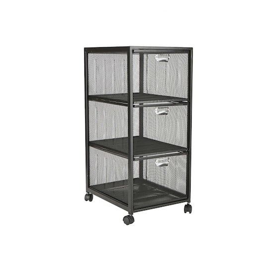 Mind Reader Black 3 Drawer Rolling File Cabinet